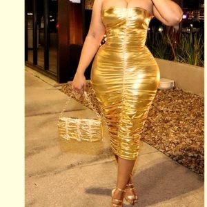 Gold Midi Ruched Dress